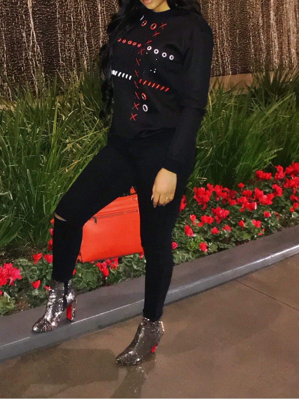 Versace Collection Black Sweatshirt with Red and White Eyelet Detail